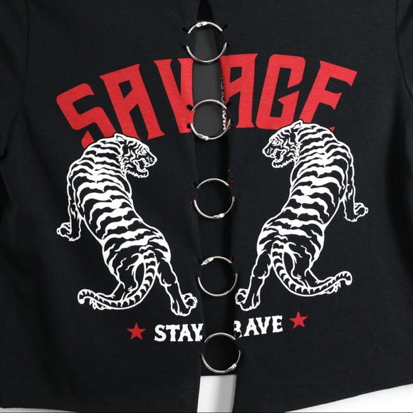 NWT punk rock crop top tigers graphic tee savage S - Picture 3 of 5